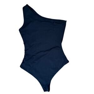 SNDYS. Women's Black One Shoulder Sleeveless Nylon Bodysuit, Size 6, Like New